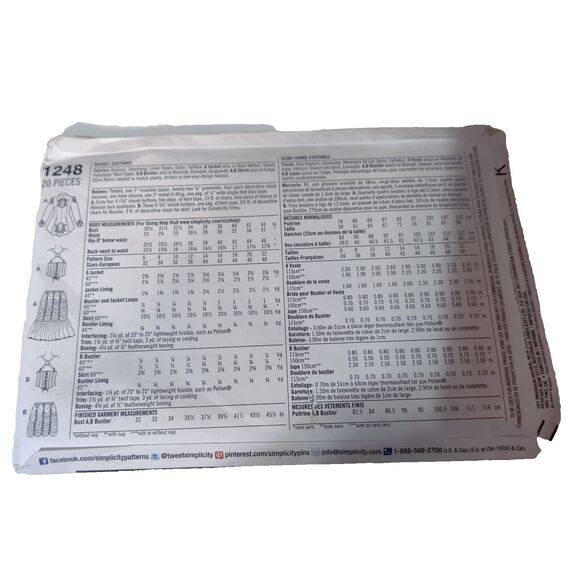 SIMPLICITY 1248 LADIES VICTORIAN BURLESQUE COSTUME PATTERN Sz 14-22 Uncut - Picture 3 of 4